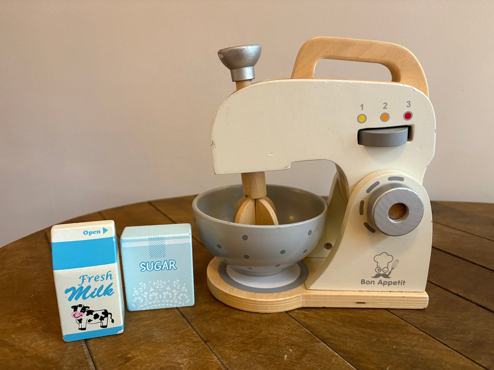 Houten speelgoed mixer met melk en suiker, Ophalen, Zo goed als nieuw, Jongen of Meisje