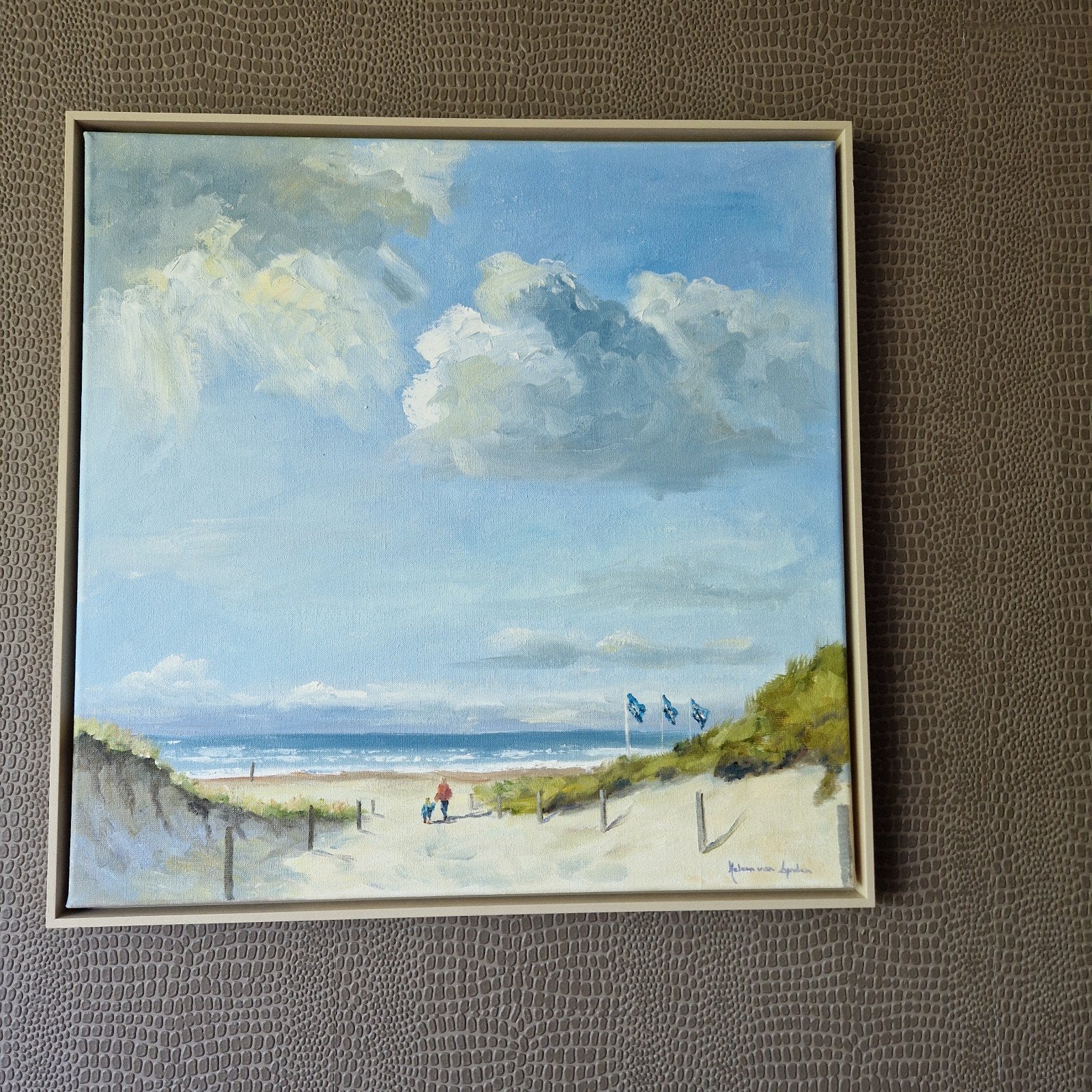 Schilderij: Strandgezicht met duinen en figuren, Antiek en Kunst, Kunst | Schilderijen | Klassiek, Ophalen