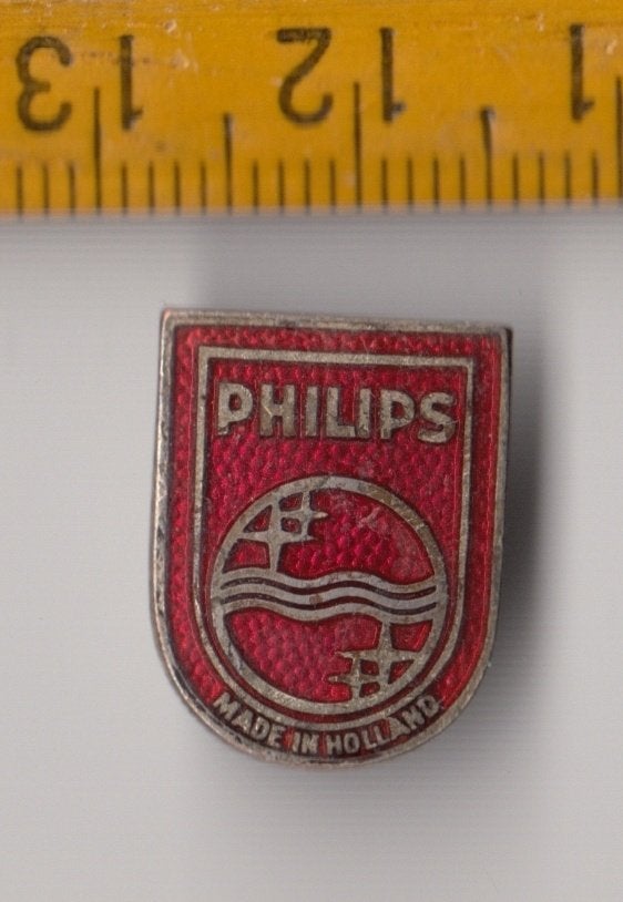 Philips Radio embleem schildje logo rood D, Ophalen of Verzenden