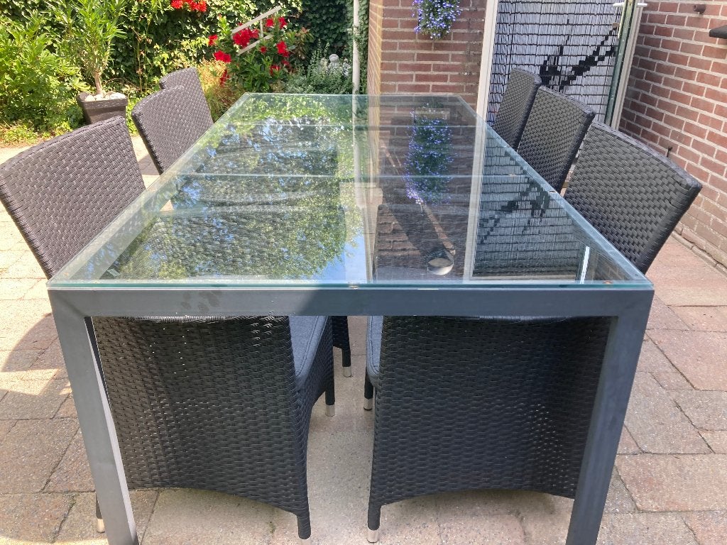 Mooie tuintafel met 4 stoelen, Tuin en Terras, Tuintafels, Ophalen, Gebruikt, Rechthoekig