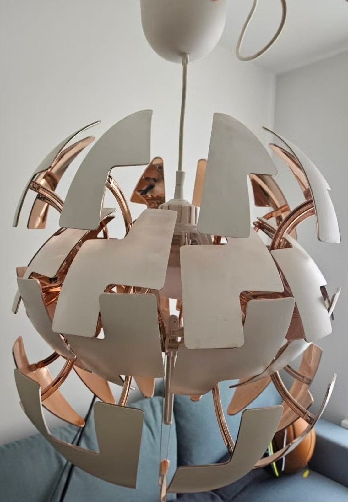 IKEA PS 2014 Hanglamp wit/koperkleur, 35 cm, Ophalen, Kunststof, E27 (groot), Zo goed als nieuw