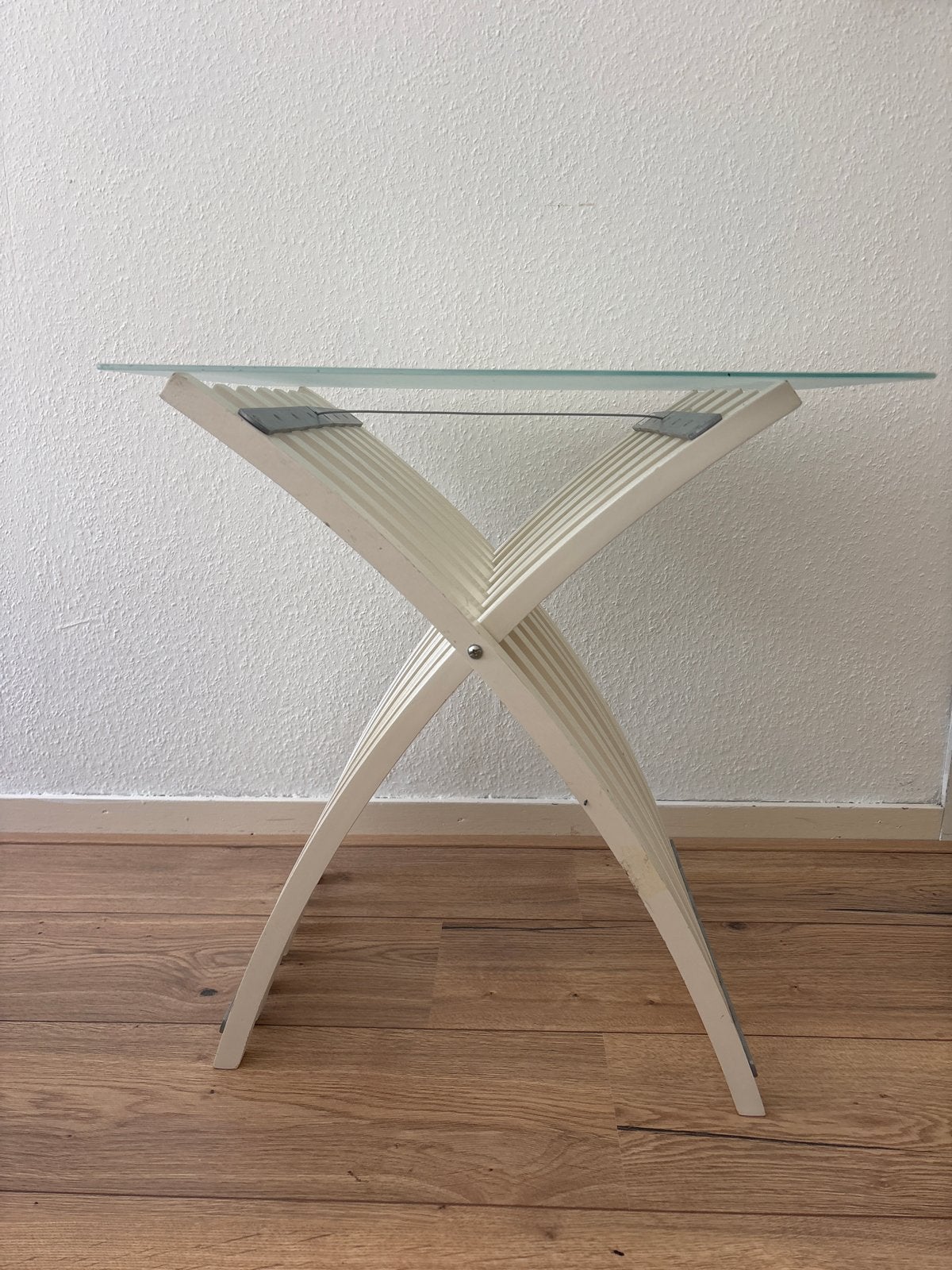 Vintage IKEA Ekeberg bijzettafel - 2 stuks inklapbaar, Gebruikt, Rond, 55 tot 75 cm, Glas