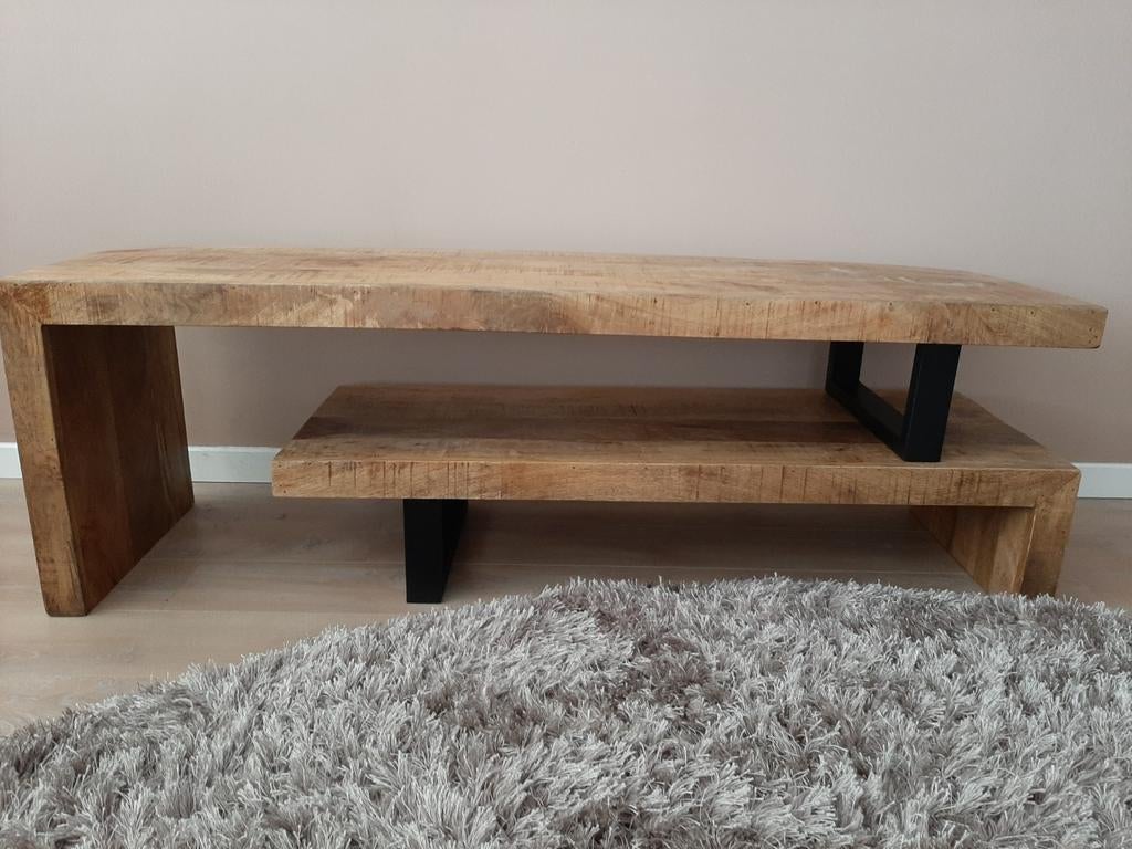 Industrieel TV-meubel van mangohout, 100 tot 150 cm, Zo goed als nieuw, Minder dan 100 cm, Industrieel