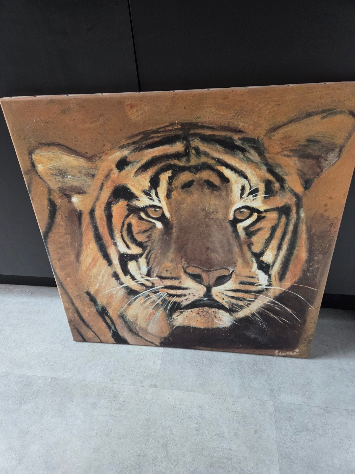 Tijger print op doek/canvas. 70cmx70cm, Ophalen