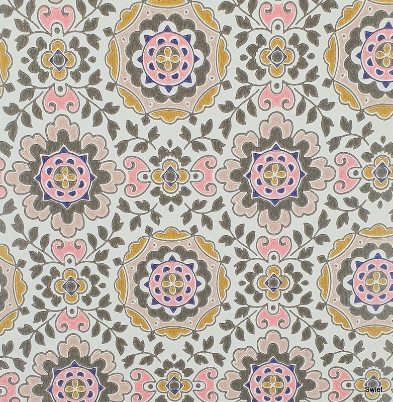 13156 Vintage medaillonbehang met fijn bloemmotief swiet, Verzenden, Roze