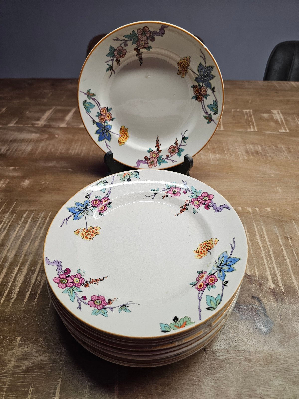 Set van 10 vintage borden met bloemmotief, Antiek en Kunst, Ophalen