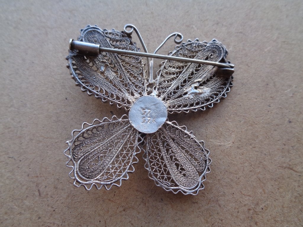 zilveren grote filigrain vlinder broche [044], 4 tot 7 cm, Verzenden, Zo goed als nieuw, Zilver