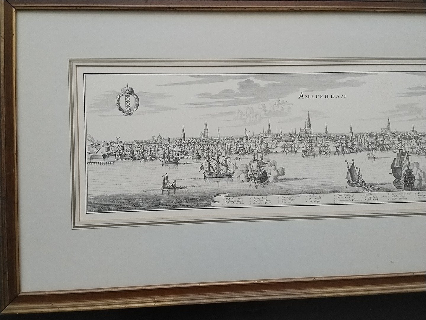 Antieke Gravure Amsterdam Stadsgezicht 17e/18e Eeuw, Antiek en Kunst, Ingelijst, Stadsgezicht, Ophalen of Verzenden, Gravure