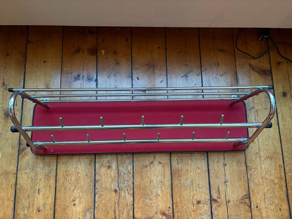 Vintage wandkapstok met hoedenplank en haken, Gebruikt, Minder dan 100 cm, Metaal, Ophalen