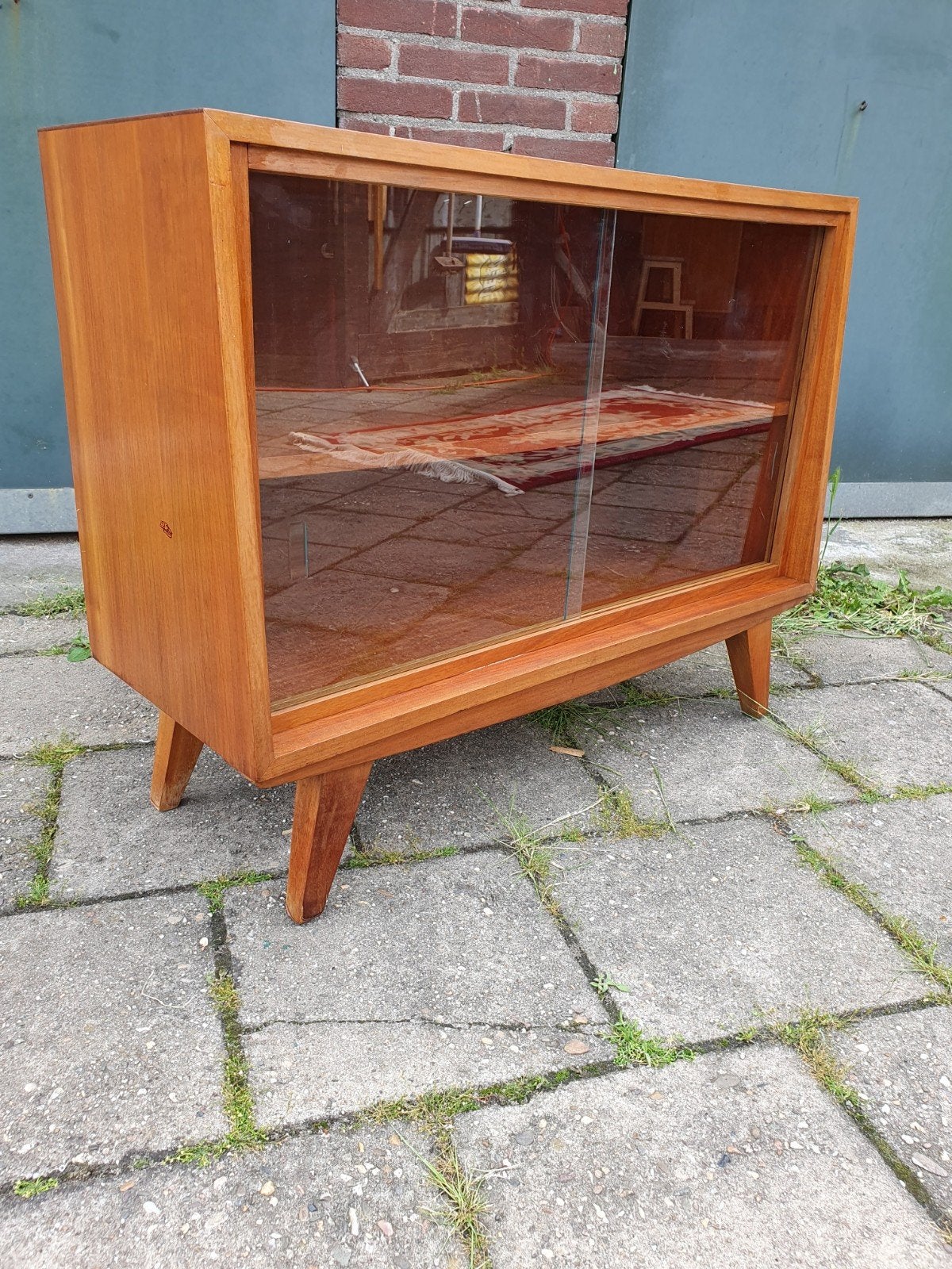 Vintage Vitrine kast, Ophalen, Glas, Sixties, 50 tot 100 cm