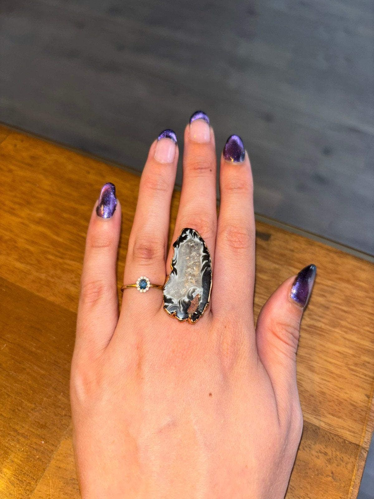 Statement ring agaat geode, Sieraden, Tassen en Uiterlijk, Ringen, Ophalen of Verzenden, Zo goed als nieuw, 17 tot 18, Dame
