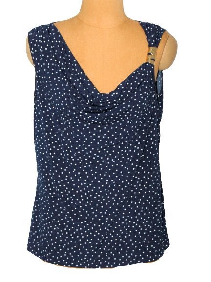 Calvin Klein top, topje, dots, blauw/wit, Mt. L, Maat 42/44 (L), Zo goed als nieuw, Zonder mouw, Calvin Klein