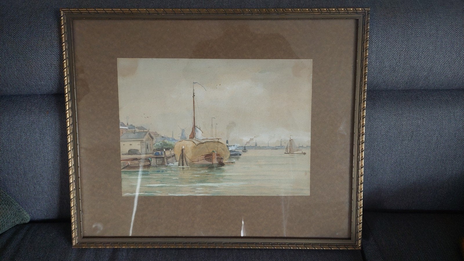 Antieke Maritieme Aquarel: Havenzicht Rotterdam 1895, Antiek en Kunst, Ophalen of Verzenden