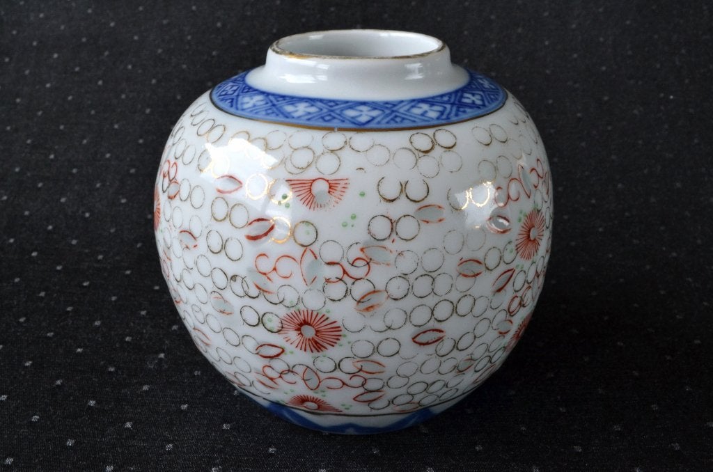 Wit Chinees Gemberpotje van rijstkorrel porselein en goud, Ophalen of Verzenden