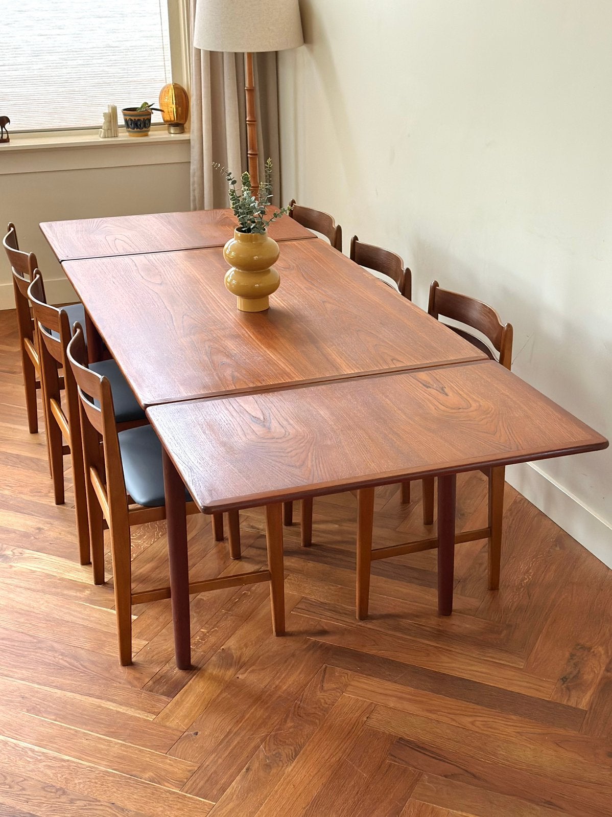 Vintage eettafel uitschuifbaar Deens Design jaren 50/60/70, Ophalen, Gebruikt, Teakhout, 200 cm of meer