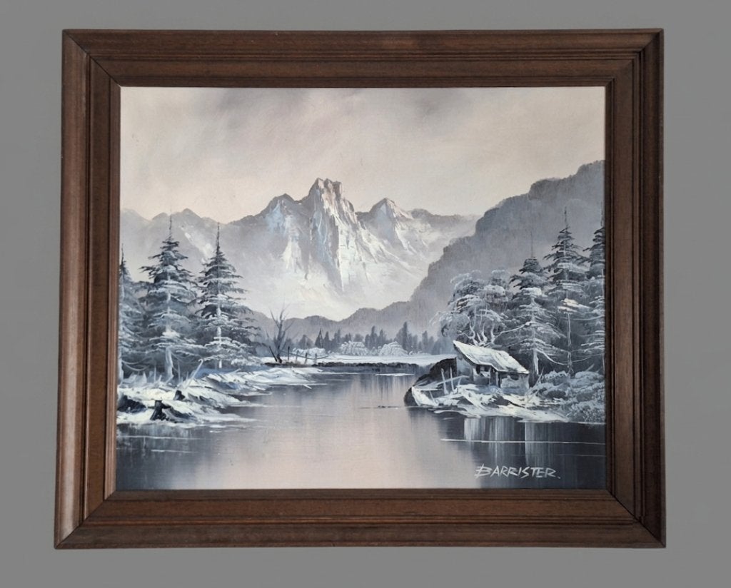 Schilderij Winterlandschap met Bergen en Rivier, Ophalen, Doek, Realistisch, Landschap
