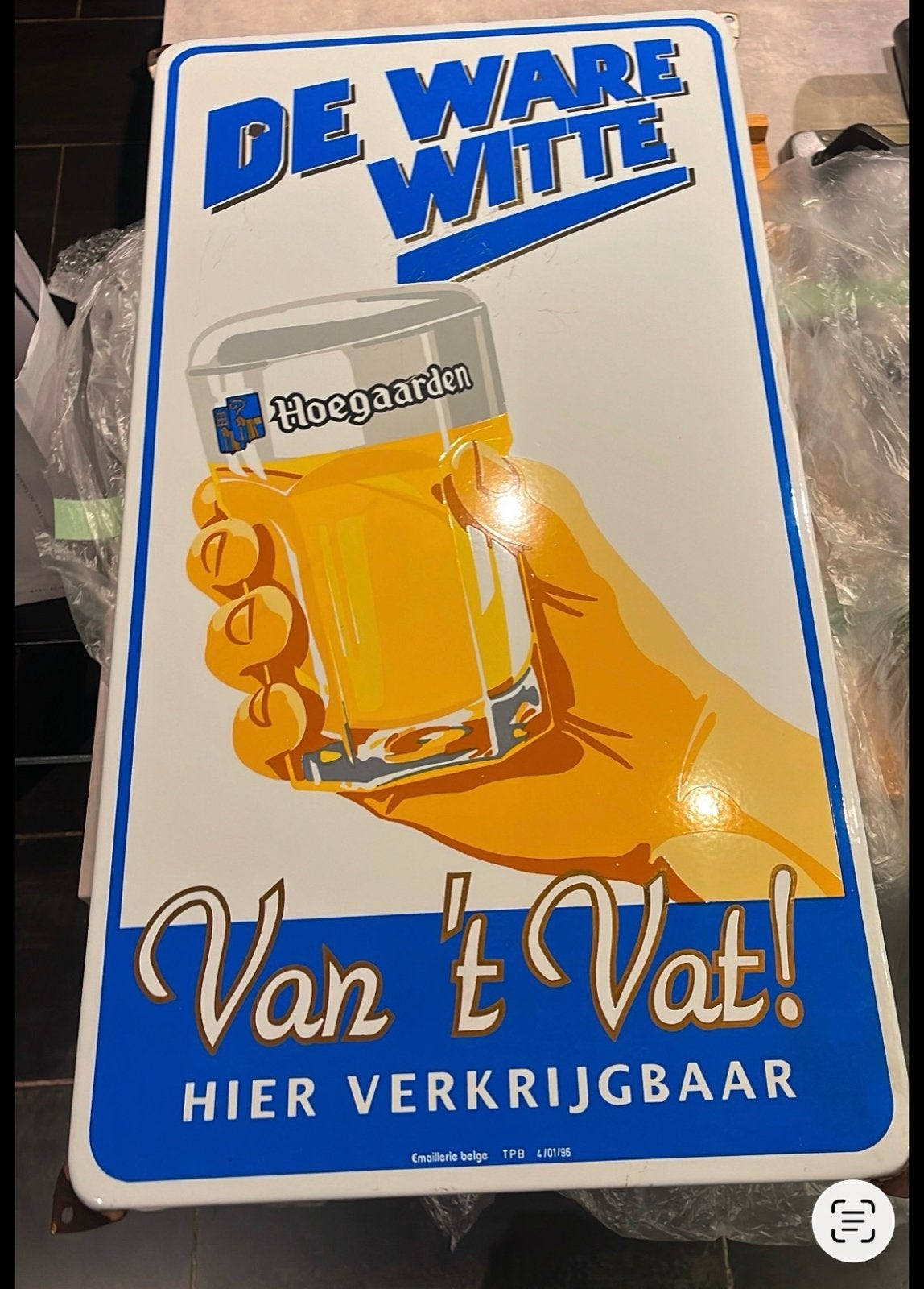 Hoegaarden Emaille Reclamebord - De Ware Witte Van 't Vat!, Antiek en Kunst, Verzenden