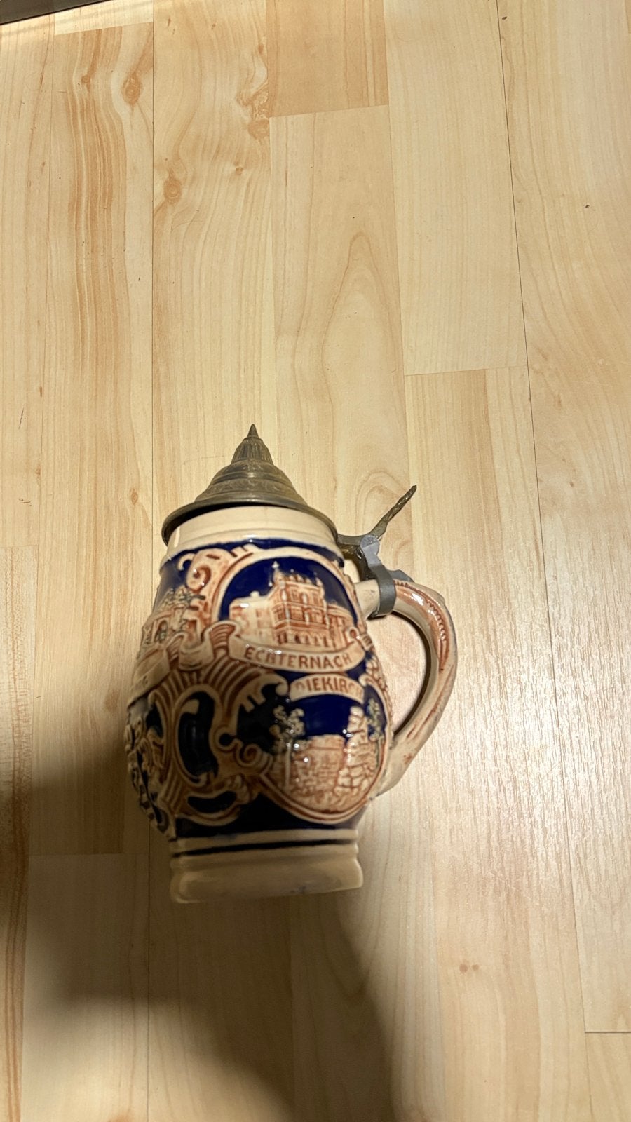 Vintage Bierpul met deksel - Echternach Diekirch, Ophalen of Verzenden