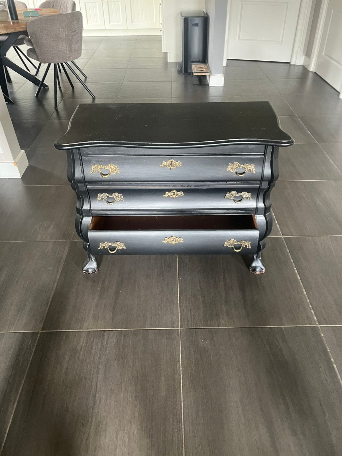 Zwart geverfd brocante ladekastje, Ophalen, Gebruikt, 1 of 2 laden, Eikenhout