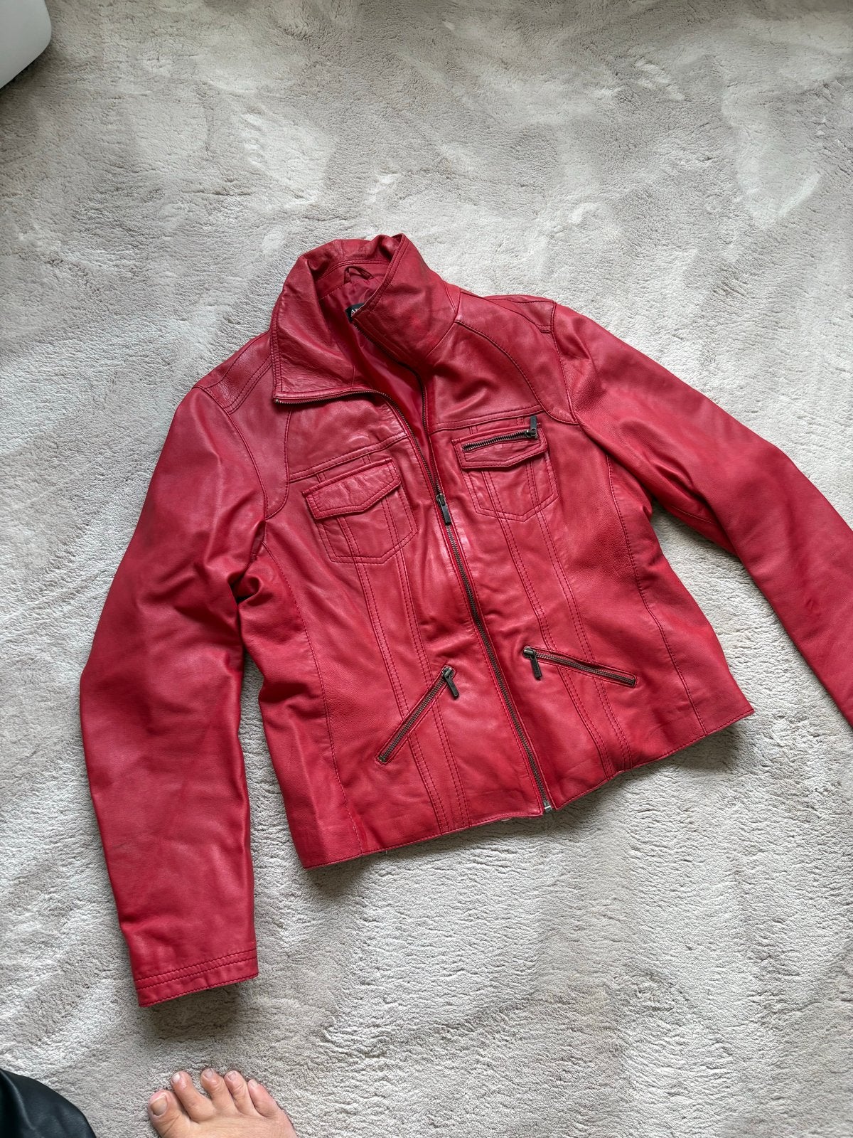 ARMA Women Leren Jas Rood - Maat 42/44 (L), Ophalen, Gedragen, Maat 42/44 (L), Rood
