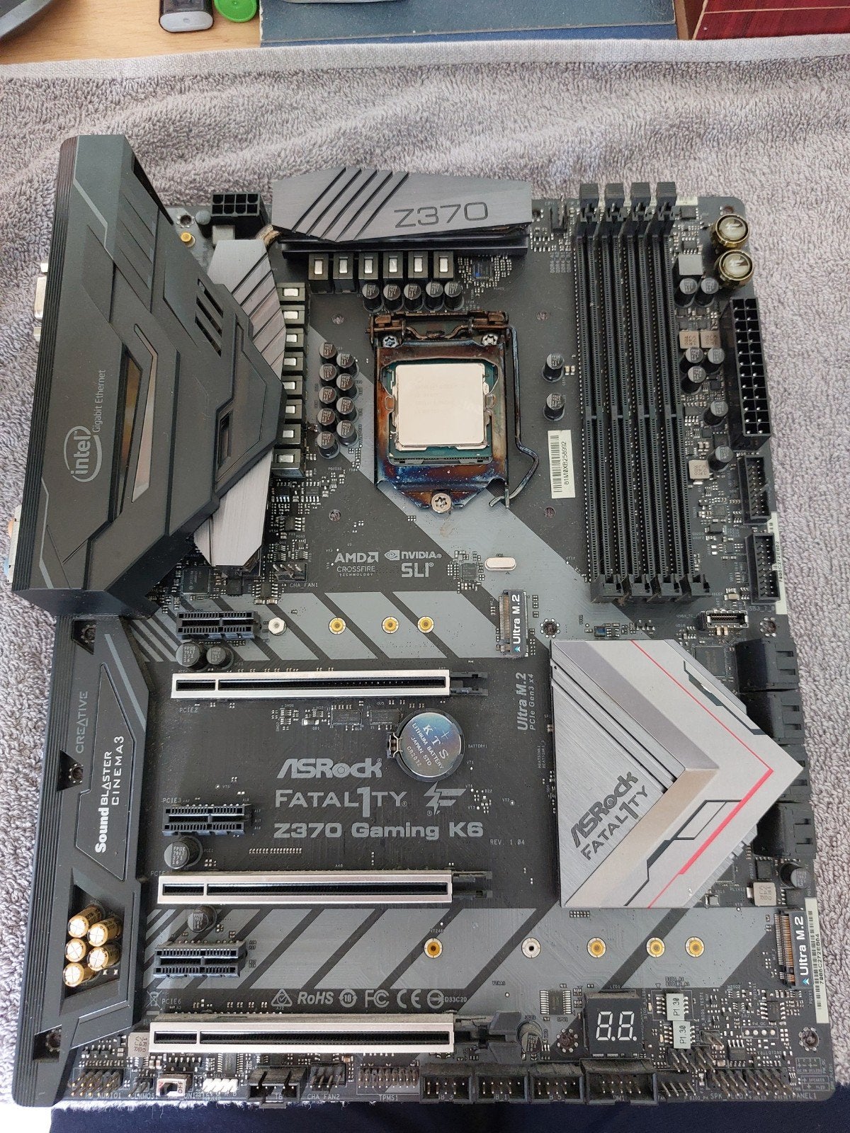 Asrock Fatal1ty Z370 Gaming K6 + Intel Core i5-9600K, Gebruikt, LGA 1151, DDR4, Ophalen of Verzenden