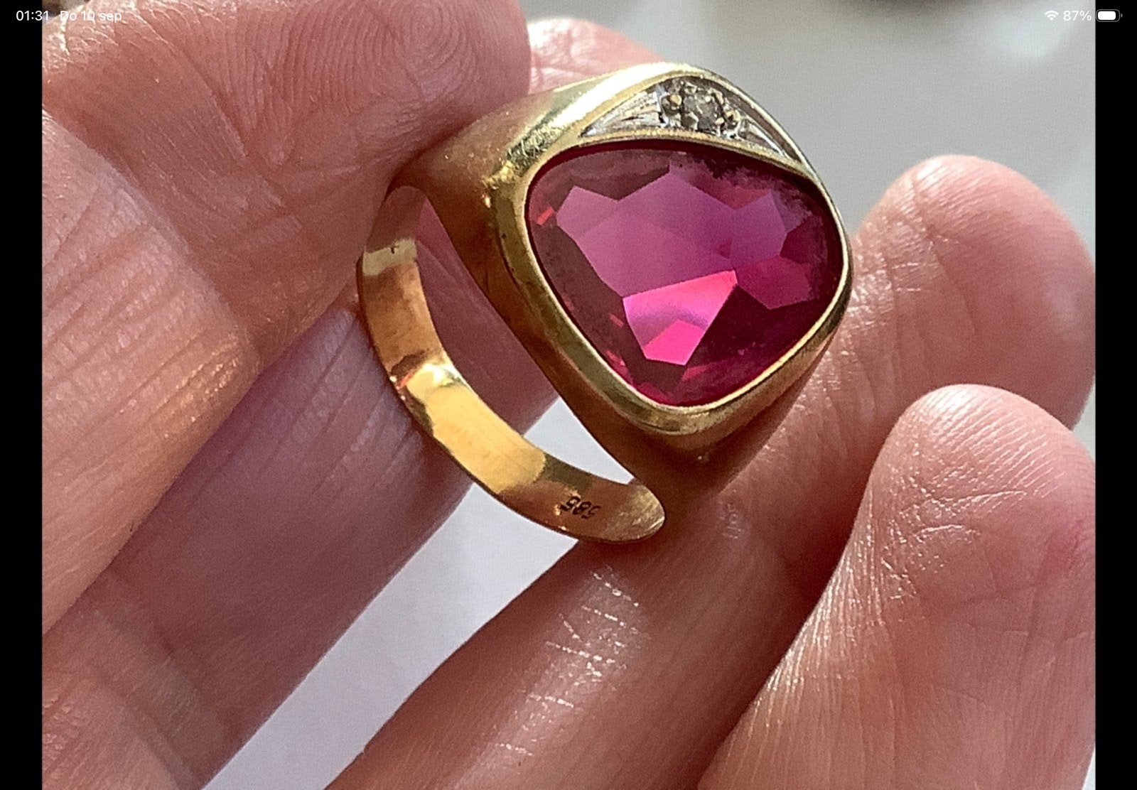 Geweldige vintage gouden ring Robijn en Diamant , 14 k 585, 18 tot 19, Verzenden, Zo goed als nieuw, Dame of Heer