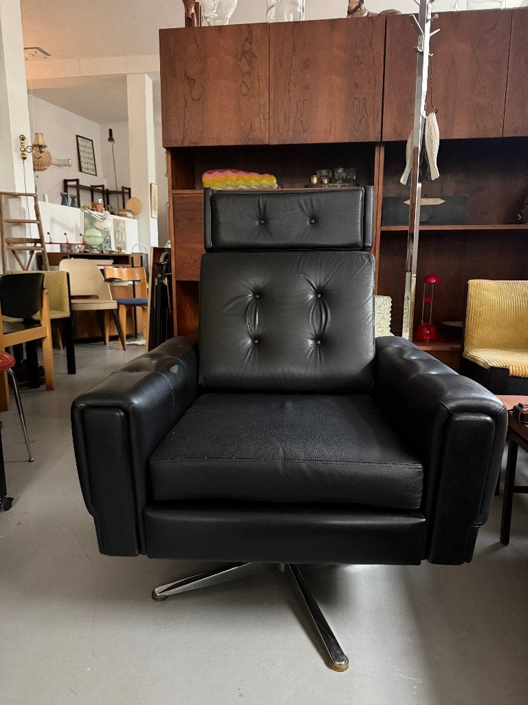 SALE: vintage design leren fauteuil, draaifauteuil jaren 60