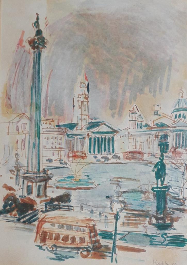 STADSGEZICHT LONDEN>TRAFALGAR SQUARE>BUS ➡ GERARD HORDIJK, Antiek en Kunst, Kunst | Schilderijen | Klassiek, Ophalen of Verzenden