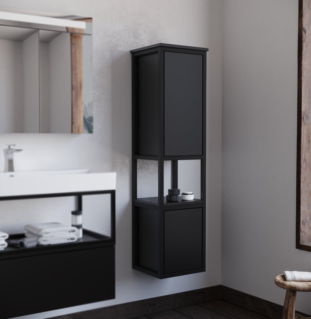 Bonero Kolomkast Mat Zwart 145 cm Greeploos MDF, Huis en Inrichting, Ophalen, (Half)hoge kast, 100 tot 150 cm, 100 tot 150 cm
