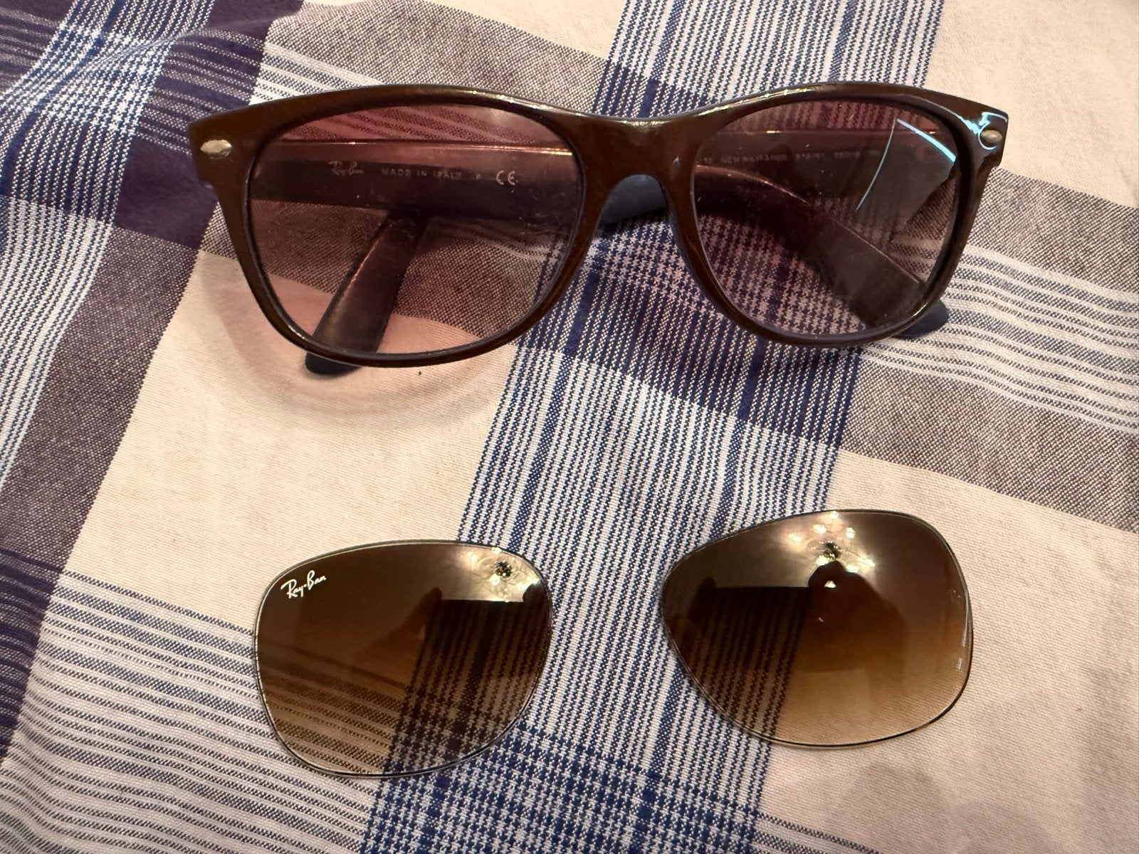 Ray-Ban New Wayfarer Zonnebril RB 2132 met extra glazen, Zonnebril, Bruin, Ophalen of Verzenden, Zo goed als nieuw