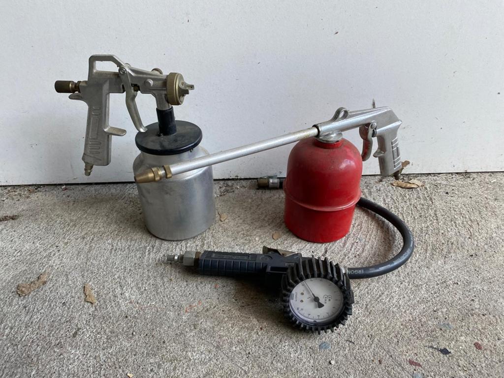 Spuit- en luchtpistool set voor compressor, Doe-het-zelf en Verbouw, Compressors, Ophalen, Gebruikt, 6 tot 10 bar