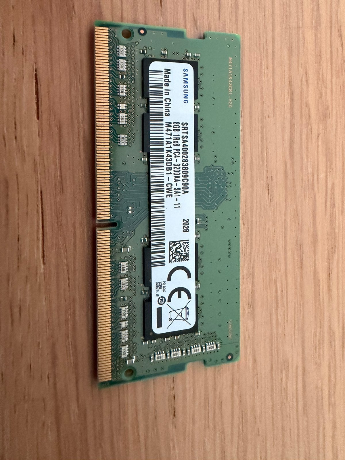 Samsung 8GB DDR4 SO-DIMM 3200MHz laptop RAM, Computers en Software, DDR4, 8 GB, Ophalen of Verzenden, Zo goed als nieuw