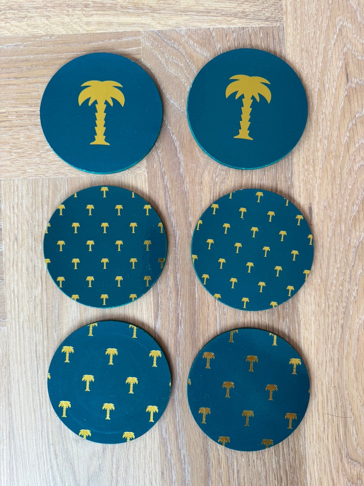 6x Tropical Palm Tree Coasters – Green & Gold – Cork Back, Ophalen, Gebruikt, Kurk, Groen