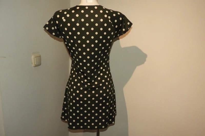 King Louie stretch jurk polkadot dennen groen witte stippen, Kleding | Dames, Maat 38/40 (M), Verzenden, Zo goed als nieuw, King Louie