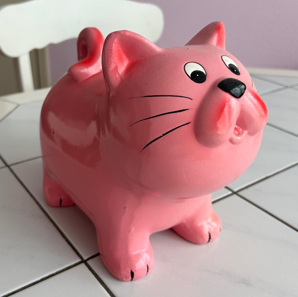Spaarpot poes, roze, izgs, Ophalen, Zo goed als nieuw, Steen, Aardewerk of Keramiek, Dier