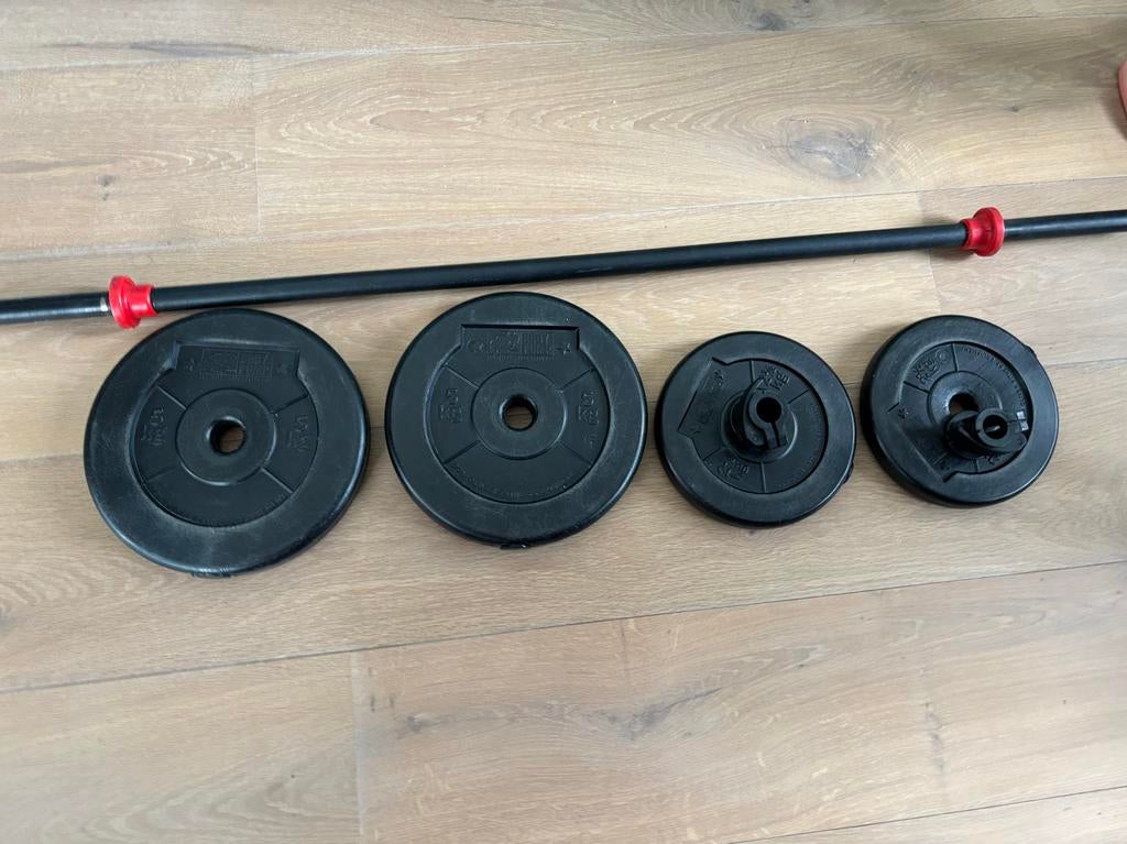 Don Oliver LesMills Bodypump set met halter en gewichten, Ophalen of Verzenden, Gebruikt, Armen, Halterset