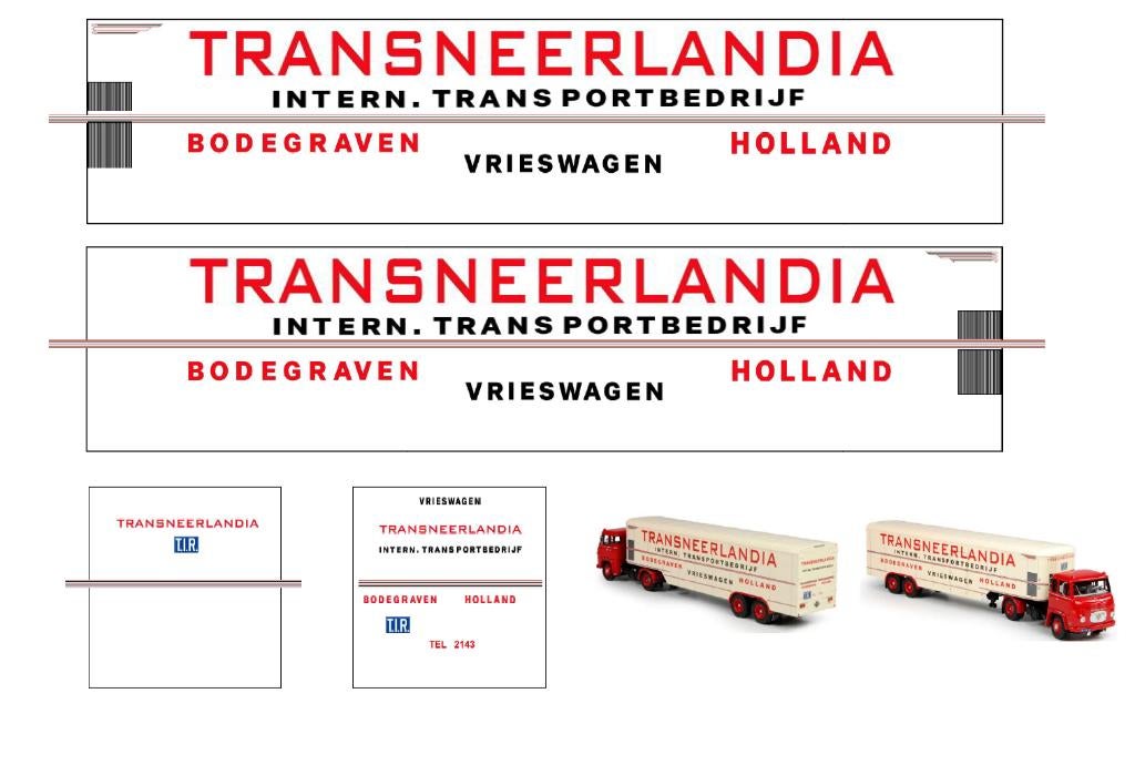 Vrachtauto decal 1:50 Transneerlandia Bodegraven, Hobby en Vrije tijd, Modelauto's | 1:50, Verzenden, Nieuw, Bus of Vrachtwagen