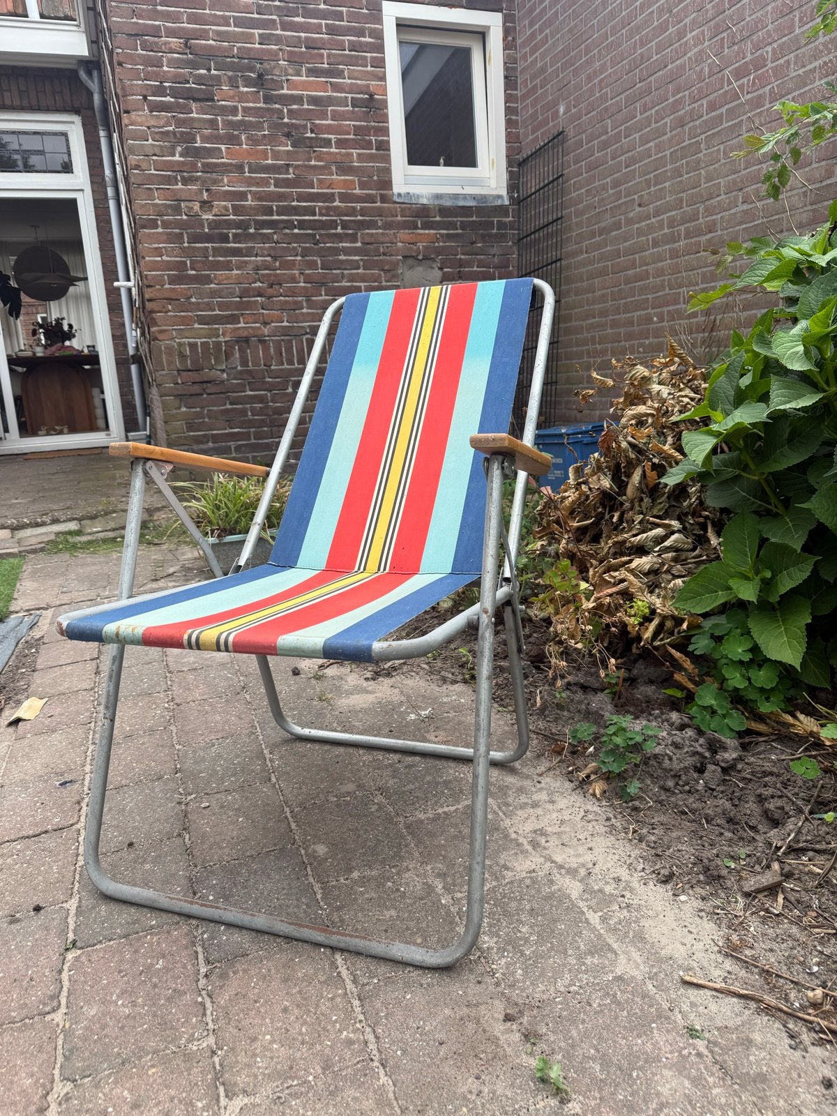 Retro/vintage opvouwbare campingstoel - gestreept, Ophalen, Gebruikt, Metaal, Inklapbaar