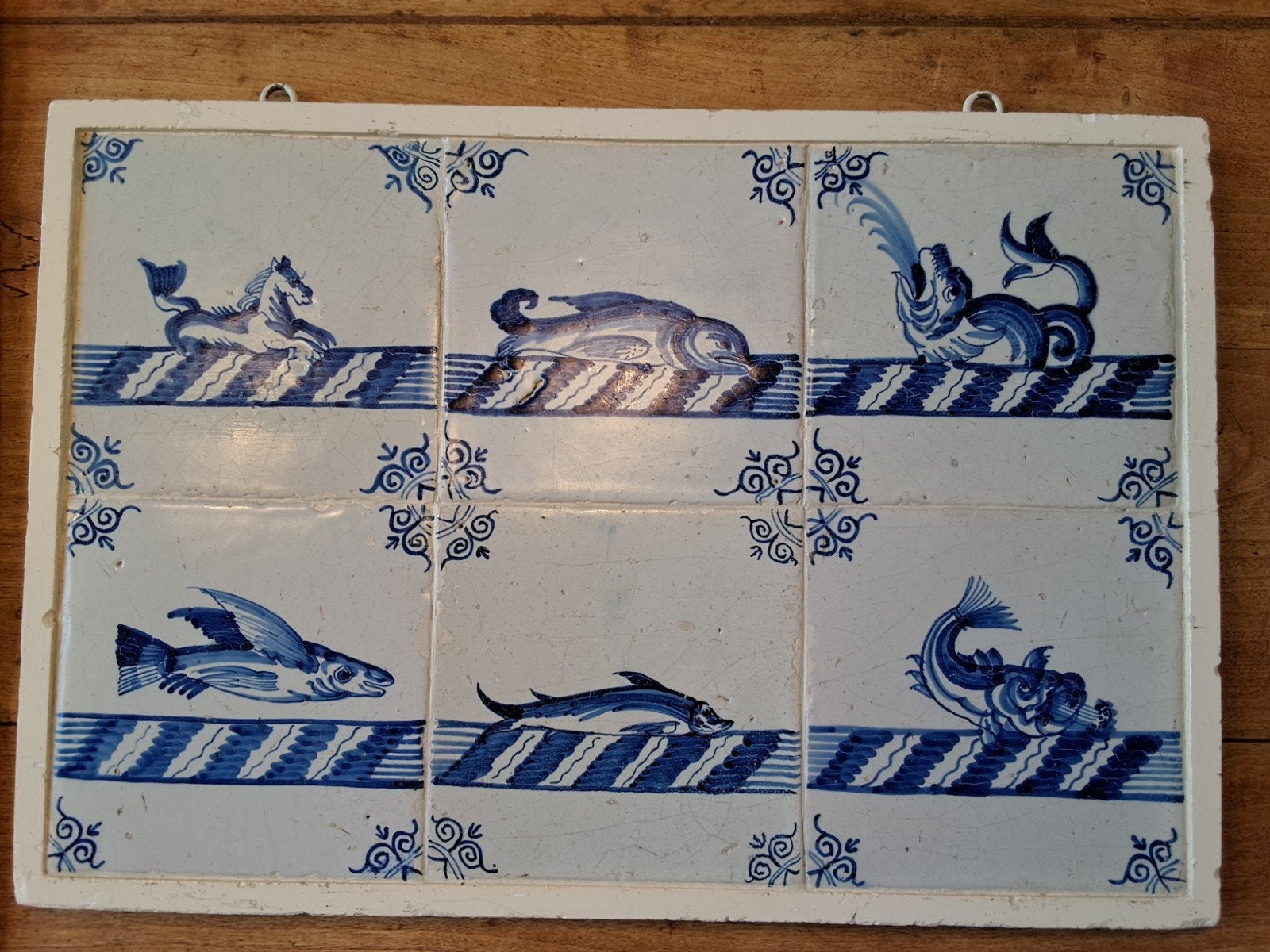 Antieke Delfts Blauwe Tegeltableau met Vissen, Ophalen of Verzenden