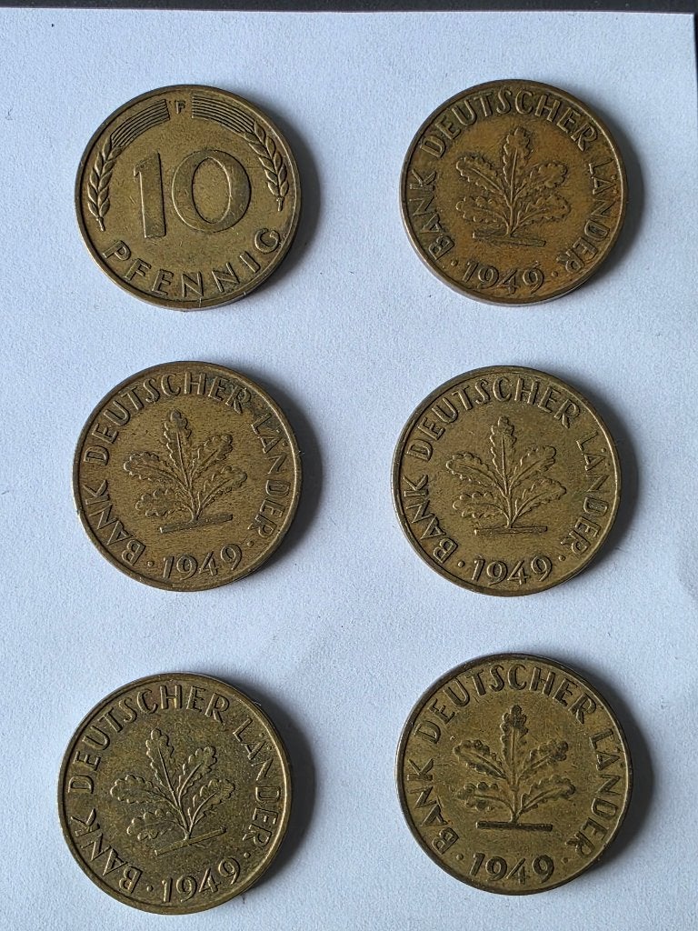 Lot van 6x 10 Pfennig 1949 - Bank deutscher Länder, Ophalen of Verzenden, Duitsland, Losse munt