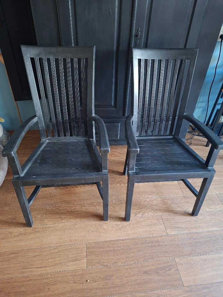 Eetkamerstoelen teakhout geverfd, Ophalen, Gebruikt, Twee, Zwart