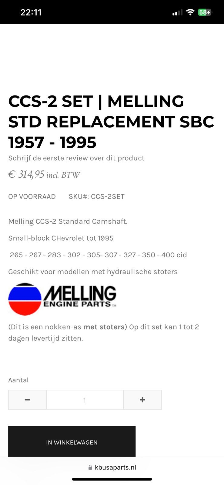 Te koop melling ccs 2 nokkenas nieuw in doos, Ophalen of Verzenden, Nieuw