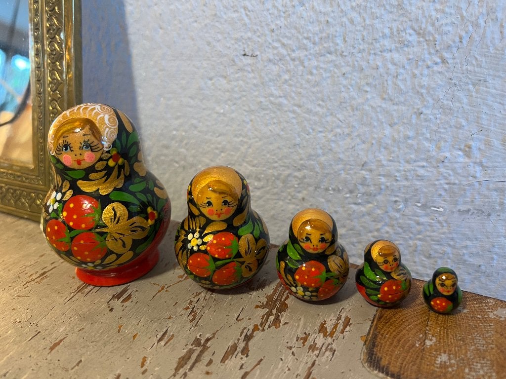 Vintage Russische matroesjka set Matroesjkapoppen houten pop, Ophalen of Verzenden, Zo goed als nieuw