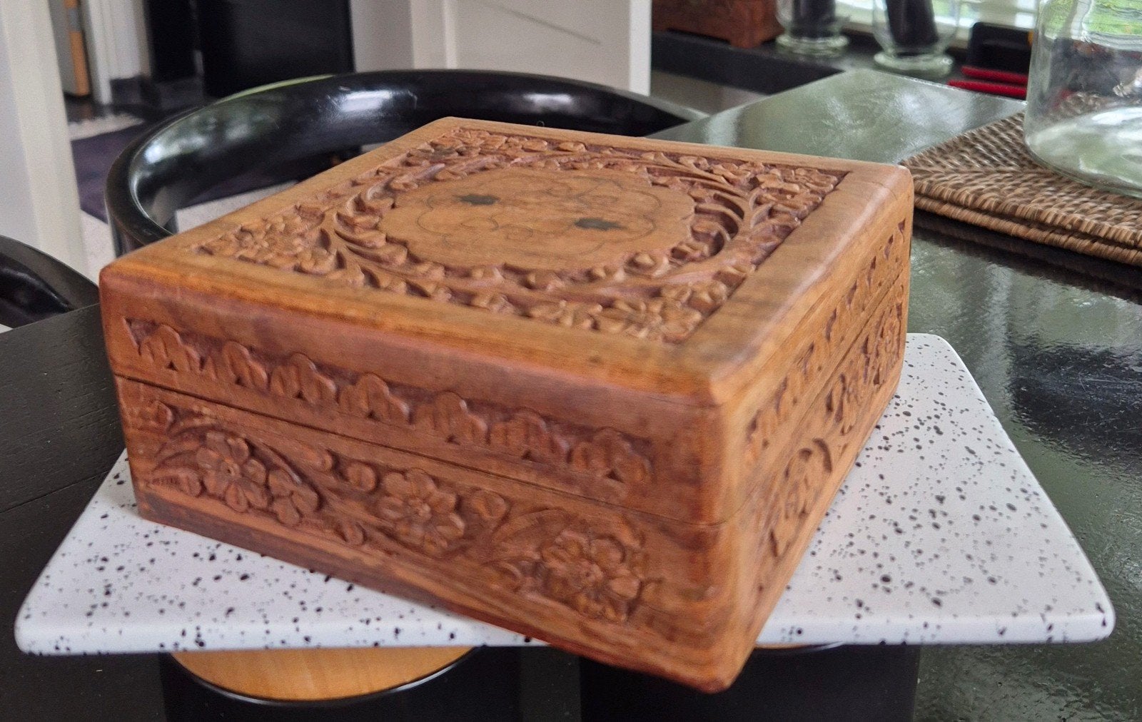 Prachtig Vintage Houten Kistje met Houtsnijwerk, Ophalen of Verzenden