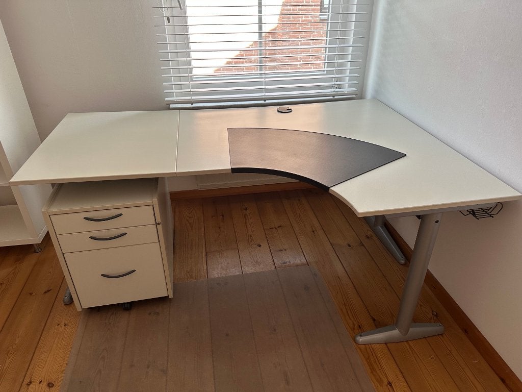 Professioneel hoekbureau met rolcontainer en uitbreiding, Huis en Inrichting, Ophalen, Gebruikt, 180 cm, Hoekbureau
