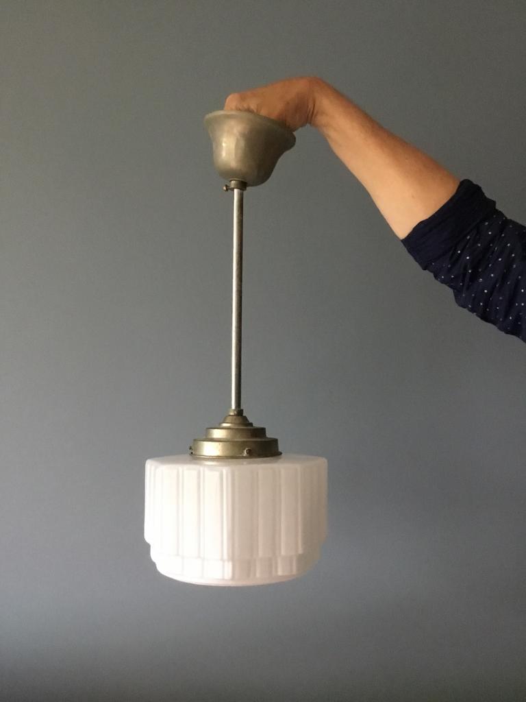 Art deco hang lamp, Gispen? 21,5 cm hoog totaal, Ophalen, Zo goed als nieuw, Glas