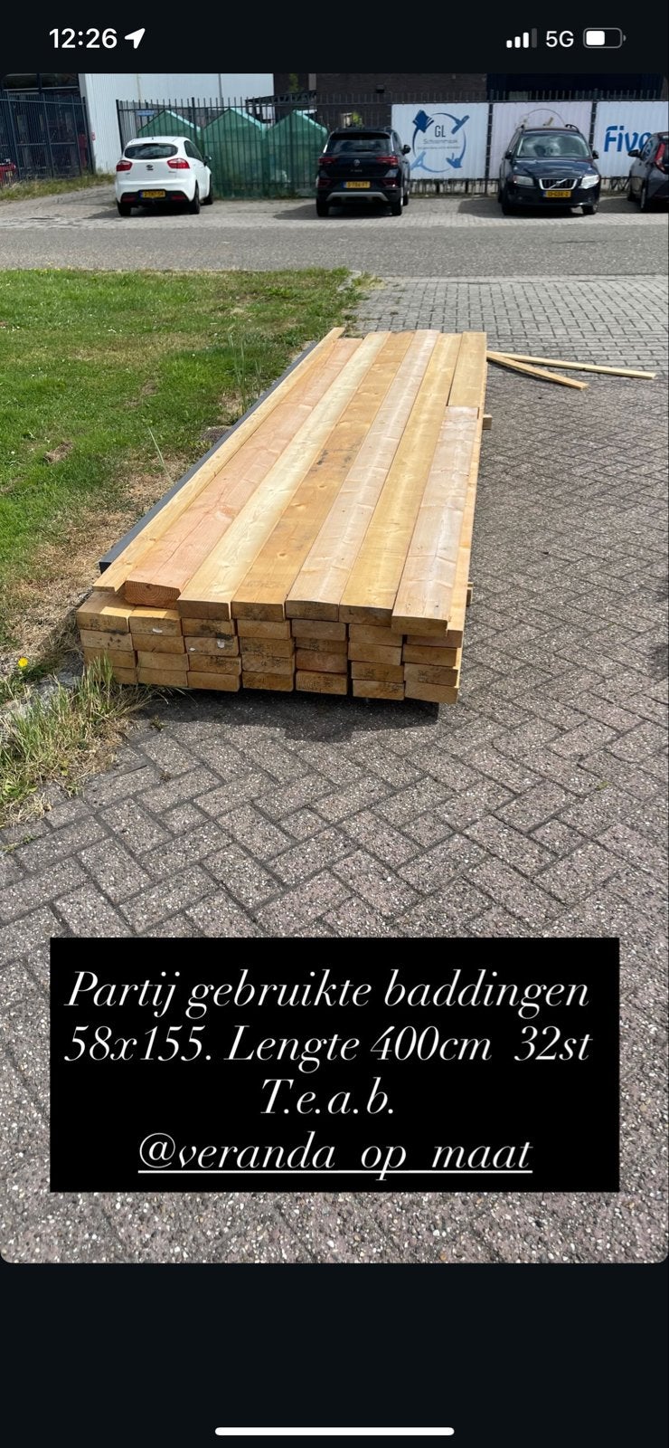 Partij gebruikte baddingen 58x155mm, 32 stuks van 400cm, Doe-het-zelf en Verbouw, Hout en Planken, Ophalen, Zo goed als nieuw