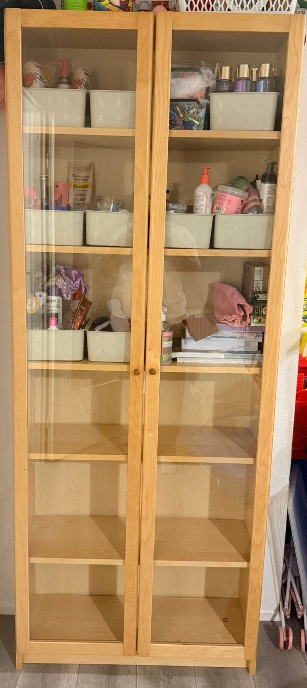 IKEA BILLY boekenkast/vitrinekast met glazen OXBERG deuren, Ophalen, 200 cm of meer, 50 tot 100 cm, Zo goed als nieuw