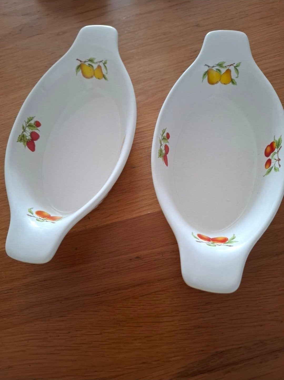 Set van 2 vintage bootvormige schalen met fruitmotief, Ophalen of Verzenden