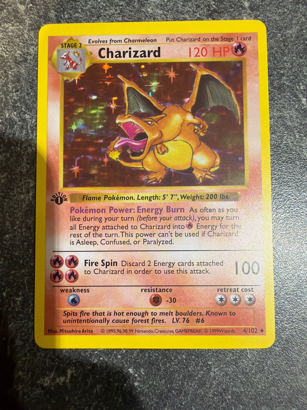 WOTC Charizard 1999 Holo Proxy Pokémon Kaart, Ophalen of Verzenden, Zo goed als nieuw, Losse kaart, Foil